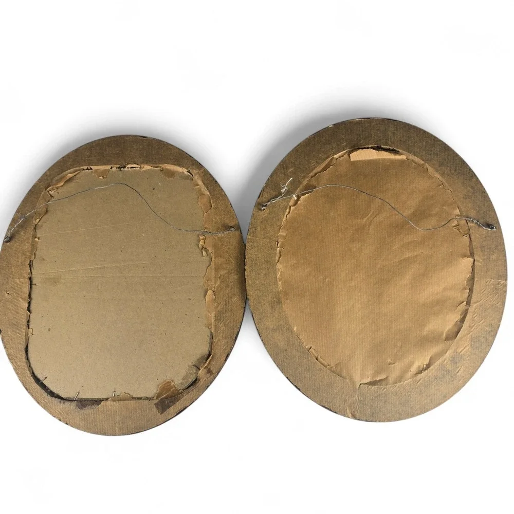 Pair‎ Of Antique Mother And Child Oval Portraits Wooden Frame 19th Century